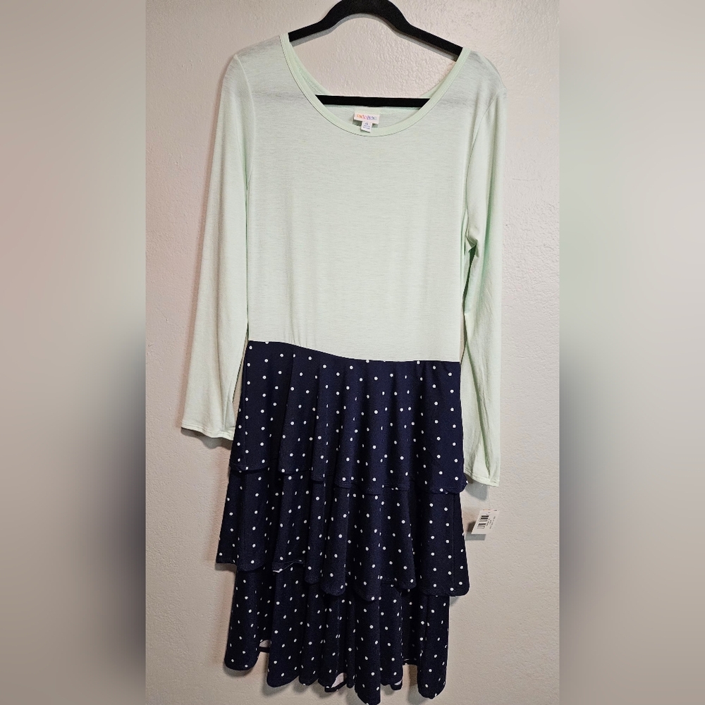 LuLaRoe Mint and Navy Women's Dress Size XL Georgia